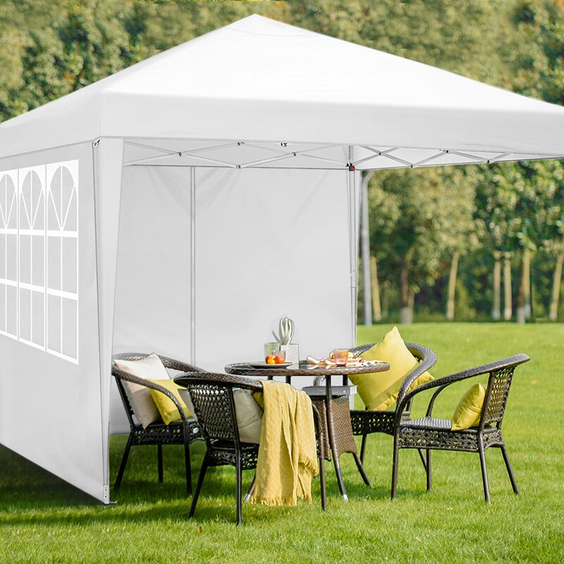 10 ft. x 10 ft. Easy Up Outdoor Waterproof Pop Up Canopy Tent with 4 Sidewalls for Parties Picnic DreamDwell Home Roof Color White